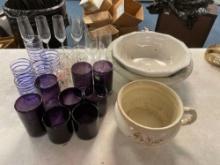 Lot of glassware and chamber pot, basin bowls