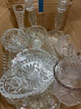 Glass cake plates bowls candlesticks vases etc.