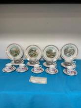 Currier and Ives seasonal plates, Currier and Ives cups and saucers, and demitasse cups and saucers