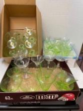 Green depression glass stemware