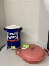 Vintage Maxwell house coffee server and girl meets farm cast iron covered skillet
