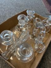 LG quantity of cut glass crystal candle holders pitcher cakeplate and more
