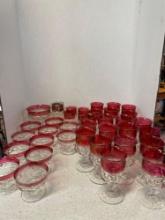 Kings Crown cranberry glass stemware and sherbets