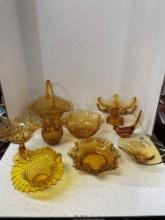 Fenton amber hobnail glassware, Viking glass, glass bird