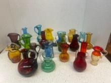 MCM multicolor, small glass, pictures and cups crackle glass, flower designs. Pilgrim hand blown and