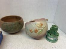 Roseville Clemana, USA Roseville pottery, and antique 1920s Nelson McCoy leaves