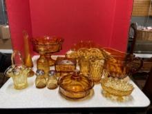Amber glassware, including Fostoria and LE Smith