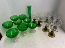 anchor hawking, Emerald green cup set and vase and vintage grape and vine olive cups
