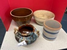 Ceramic blue line pottery and brown brush McCoy, and more pottery
