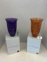 Marquis by Waterford, purple and orange vases in box