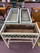 Three vintage wicker planters with metal inserts