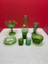 Green depression glass, green glass toothpick holders