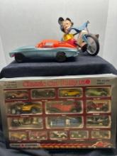 Mickey Mouse on motorcycle vintage Corvette classic car rally diecast scale model cars