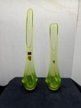 mid-century Viking green swung vases 16 inches tall and 13 1/2 inches tall
