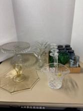 Green glass wine goblets Libby blue and white Mary Gregory glassses