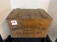 Budweiser and Anheuser Busch hinged lid wooden box