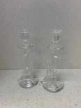 large pair of Waterford seahorse crystal candle holders