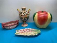 Capodimonte vase, apple canister, more