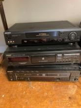 Sony VCR and CD player, TEAO CD recorder, vintage calculators