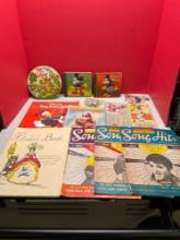 1930s Mickey and Minnie mouse books, Vintage coloring box and song hits magazines featuring Elvis