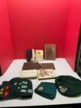 Vintage religious books, autograph books, Girl Scout items, and pictures