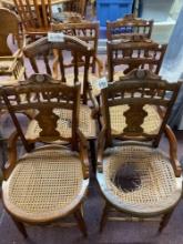 Six antique cane bottom chairs two as is