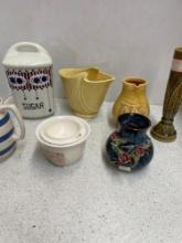decorative pottery including Brush McCoy pottery vase sugar bowl