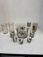 Horse theme ice, bucket and shot glasses, Canton, milk, company, glasses, etched glasses, and more