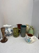 Nice pottery pieces, including a frog vase and Frankoma