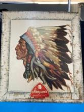 Pre World War 2 Iroquois beer and ale chief cardboard sign 23 x 26 inches