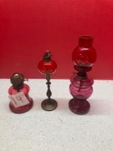 Cranberry and ruby red glass mini hurricane lamps