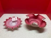 Fenton pink ruffled bowls