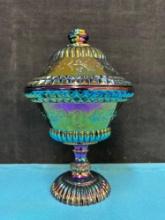 Fenton 2 pc covered candy dish carnival