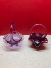 2 Fenton purple glass baskets
