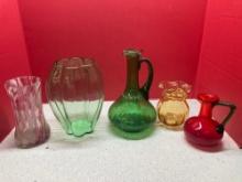 Art glass hand painted vases, and other vases