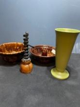 pottery and dish-ware including Weller mug, vintage curling candle holder, antique Bennington