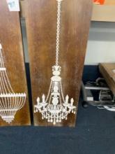 Rustic chandelier prints on wood
