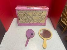 hush little baby toy doll, and vintage mirrors