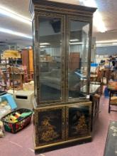 Drexel Oriental black lacquer china cabinet