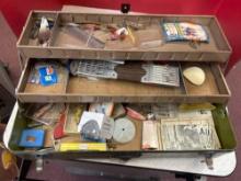 vintage metal tackle box and fishing reels