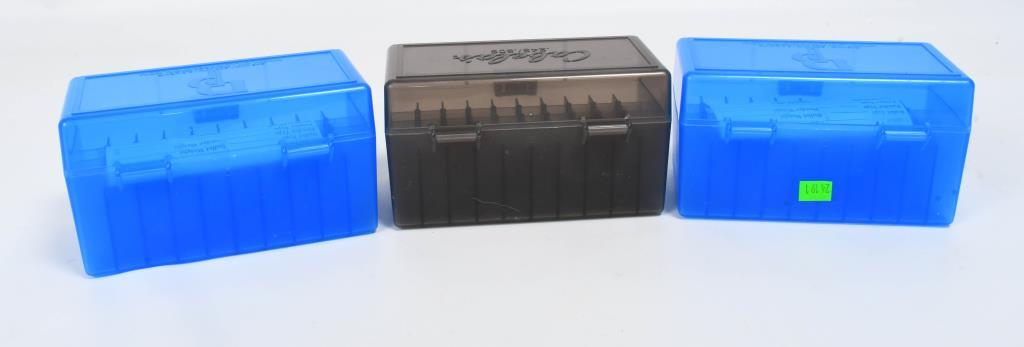 2 Blue Dillion single ammo box & 1 Cabelas Ammo bx
