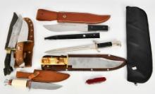 Large Selection of Various Size Knives W/ Sheaths