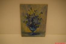 Blue flower oil painting “M .  Riclington” on canvas 24in by 18in