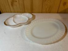 Anchor Hocking White Serving Platter / Fire King 3 Divided Serving Dish