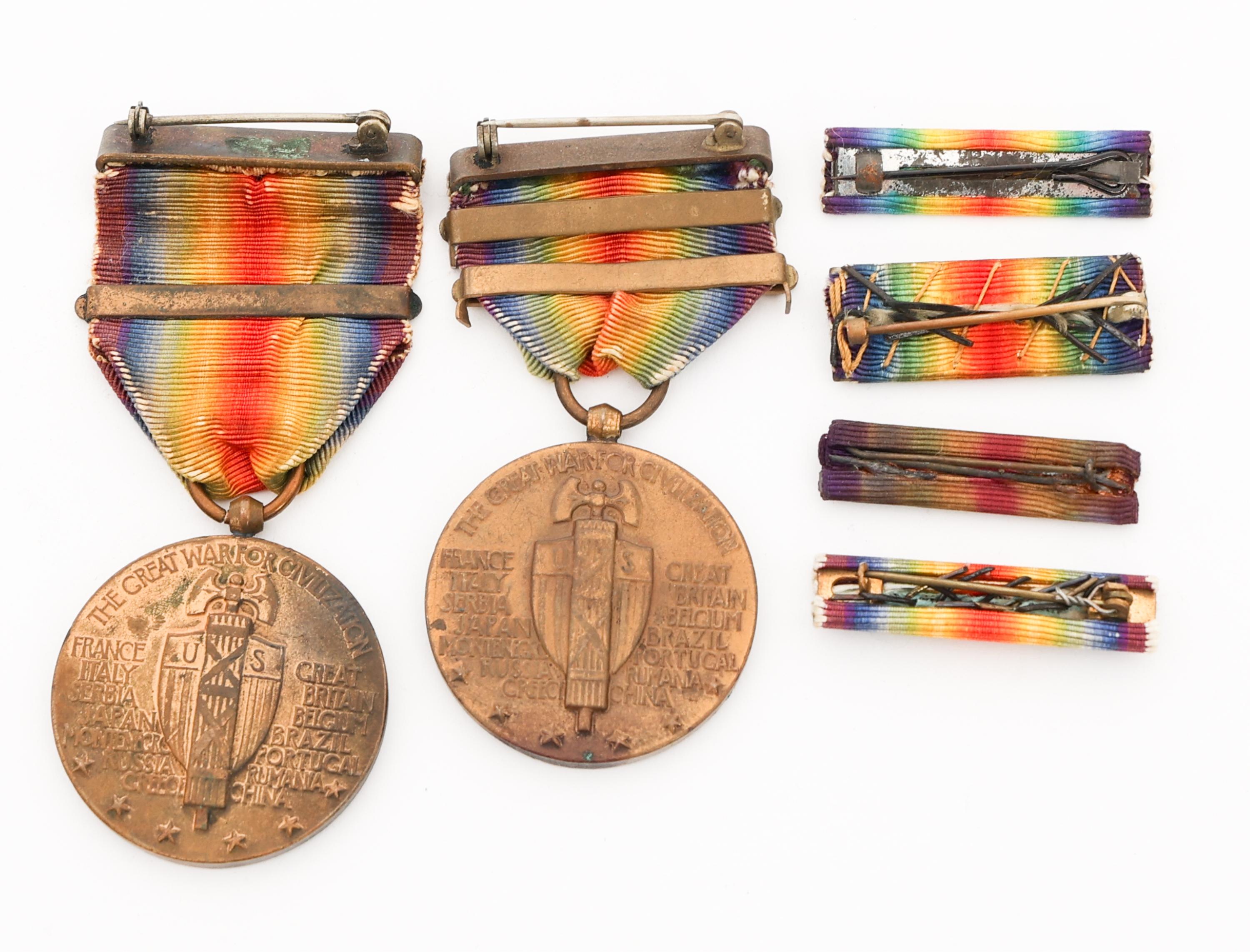 WWI US VICTORY MEDALS WITH CLASPS & RIBBONS