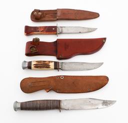 STAG HORN & LEATHER GRIPPED HUNTING KNIVES