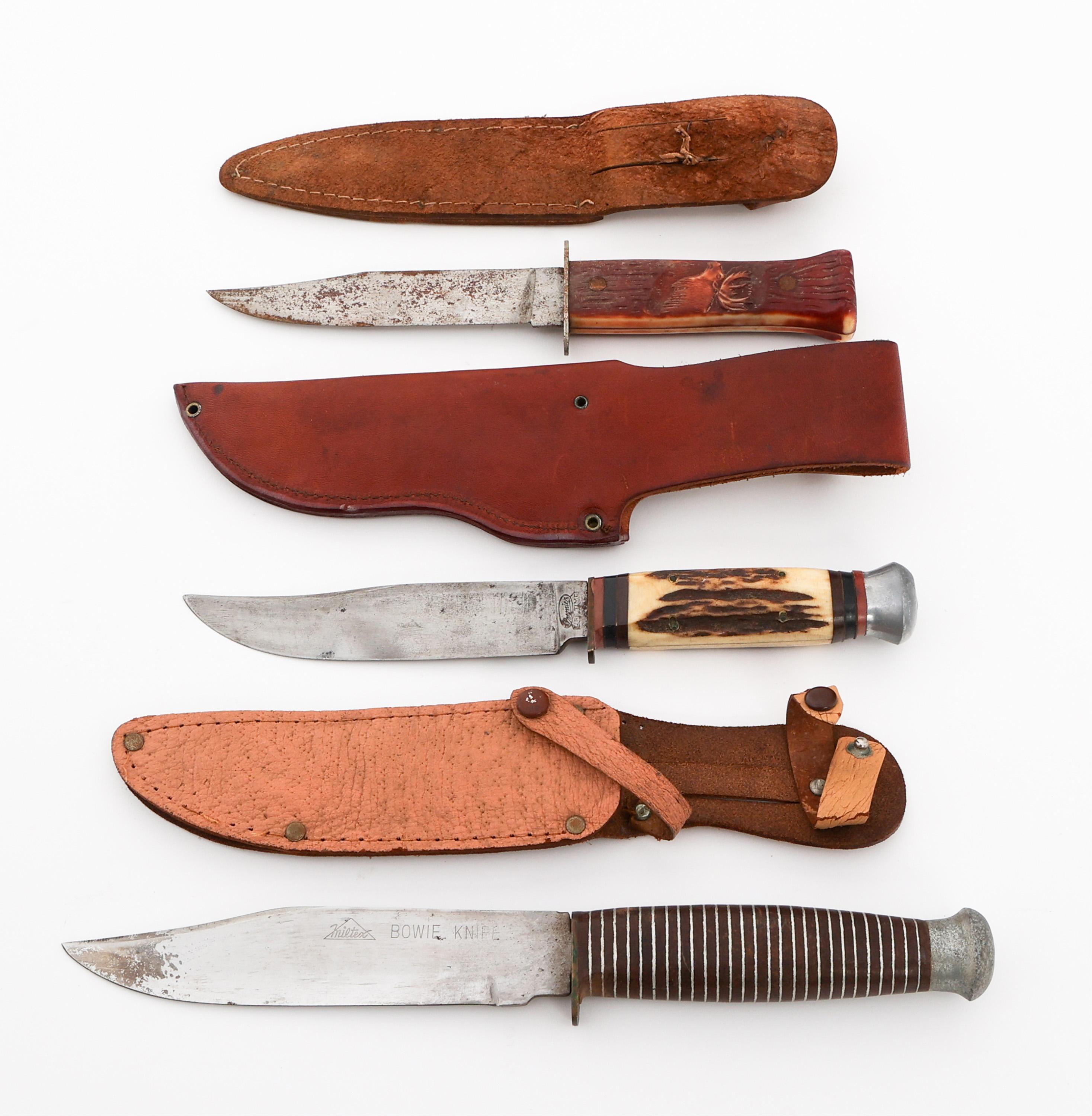 STAG HORN & LEATHER GRIPPED HUNTING KNIVES