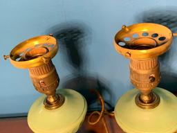 Pair of Vintage Green Glass Boudoir Lamps