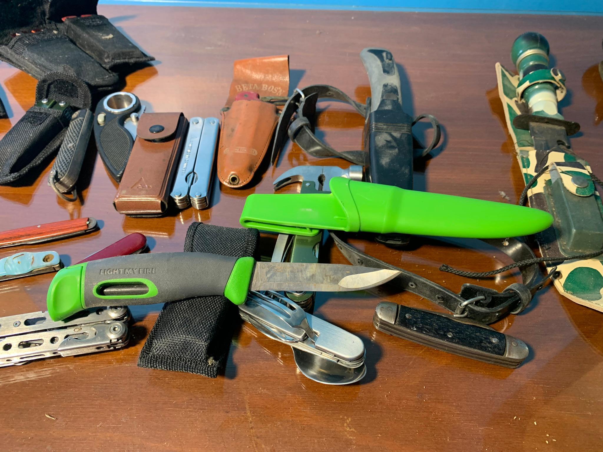 Group of Multi Tool Pocket and Tactical Knives