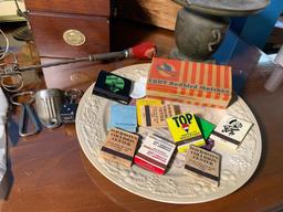 Assorted Trinkets, Matches, String Holder, Candle Holders, Ashtray and More